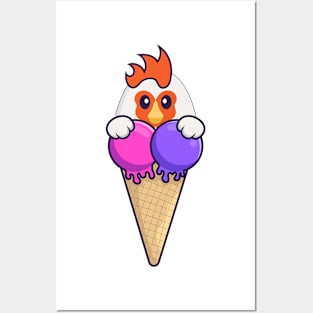 Cute chicken with sweet ice cream. Posters and Art